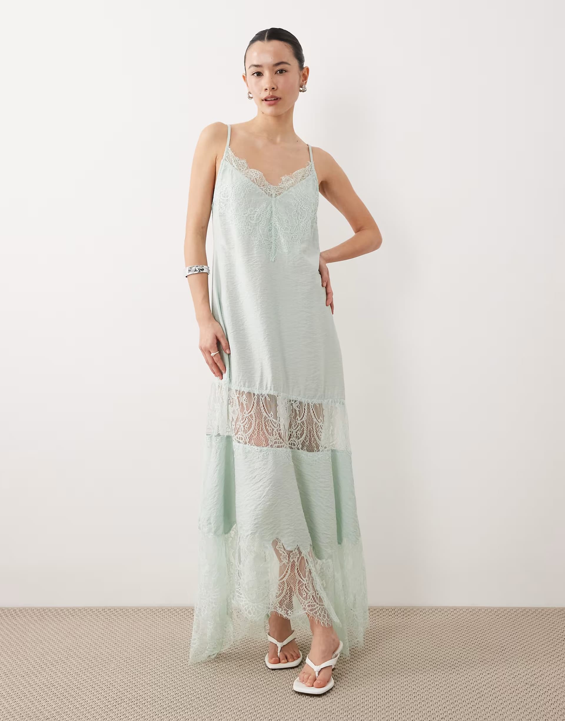ASOS ASOS DESIGN Petite lace insert hanky hem maxi dress in mint