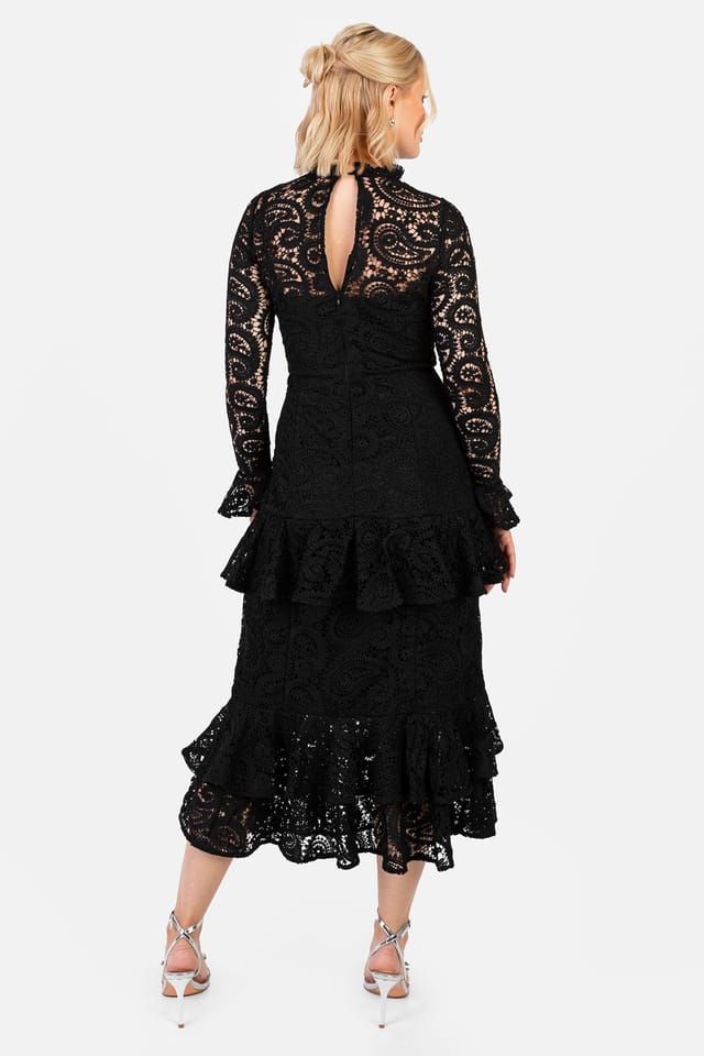 Maya Deluxe Maya Deluxe Women's High Neck Long Sleeve Lace Midaxi Dress in Black - 2