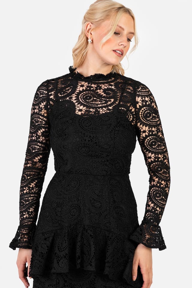 Maya Deluxe Maya Deluxe Women's High Neck Long Sleeve Lace Midaxi Dress in Black - 3