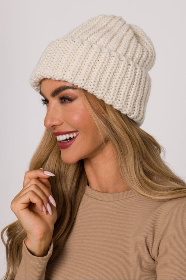 Love Lace Love Lace Women's Soft Ribbed Knit Warm Hat With Thick Folded Brim for Comfort in Off-White - 3