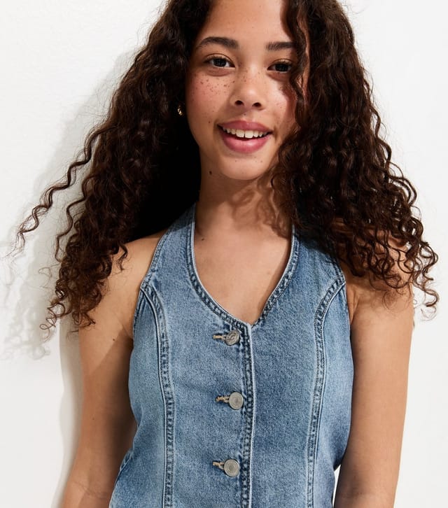 New Look Girls' Light Blue Denim Halterneck Waistcoat New Look - 2