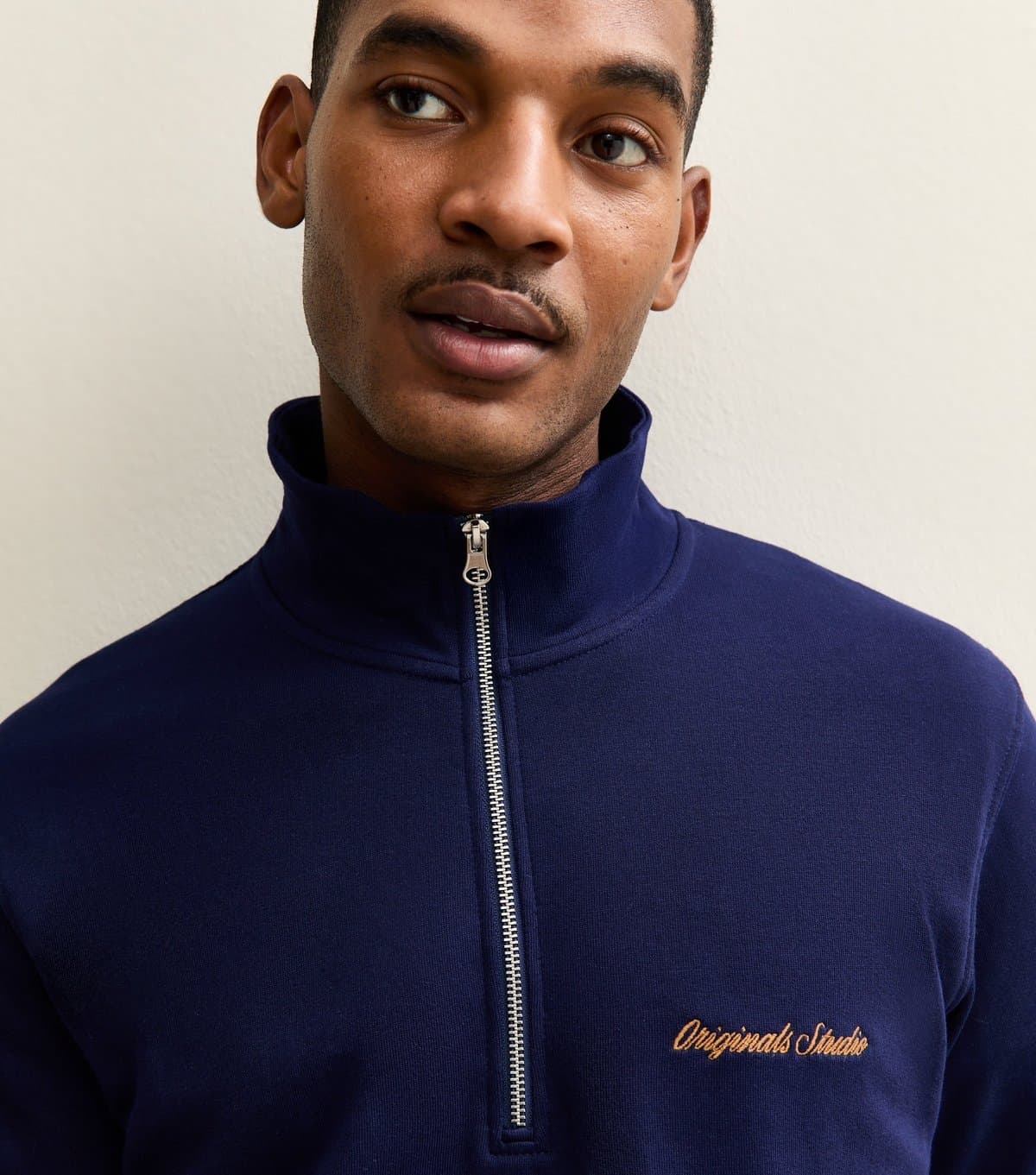 jack & jones Men's Dark Blue Embroidered Logo Half Zip Sweatshirt Jack & Jones New Look