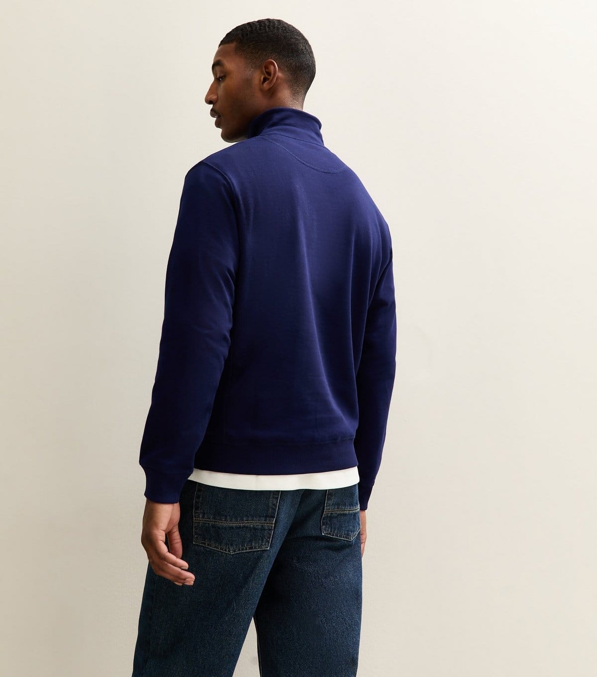 jack & jones Men's Dark Blue Embroidered Logo Half Zip Sweatshirt Jack & Jones New Look - 4