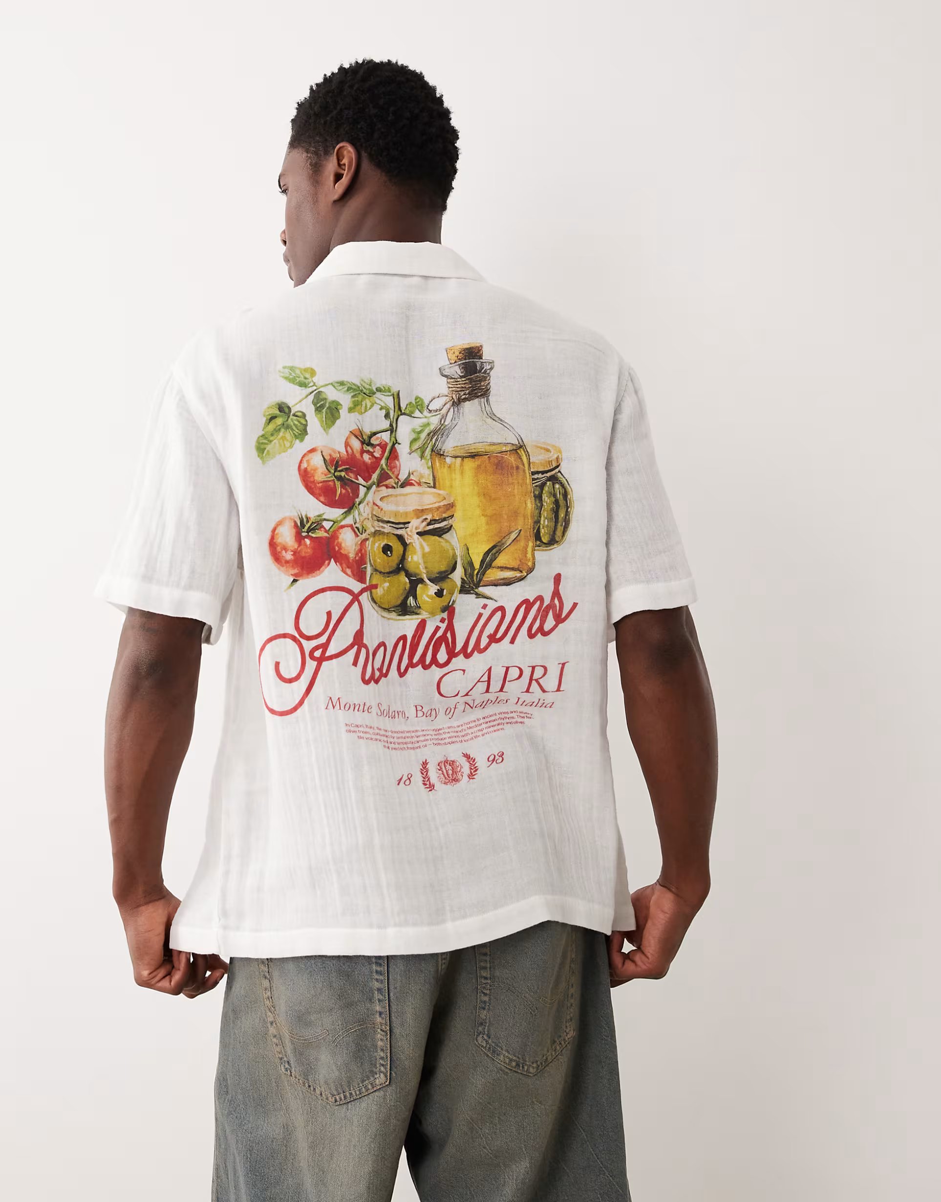 ASOS ASOS DESIGN relaxed revere shirt with back print in white - 1