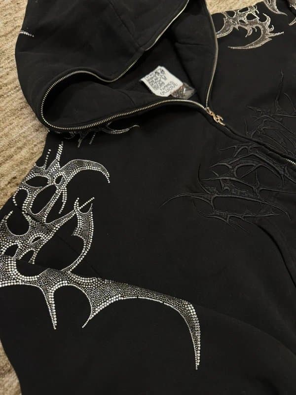 NAMED collective Named Collective Unisex Black Rhinestone Hoodie Zipper S/M Limited Y2K Streetwear Discontinued