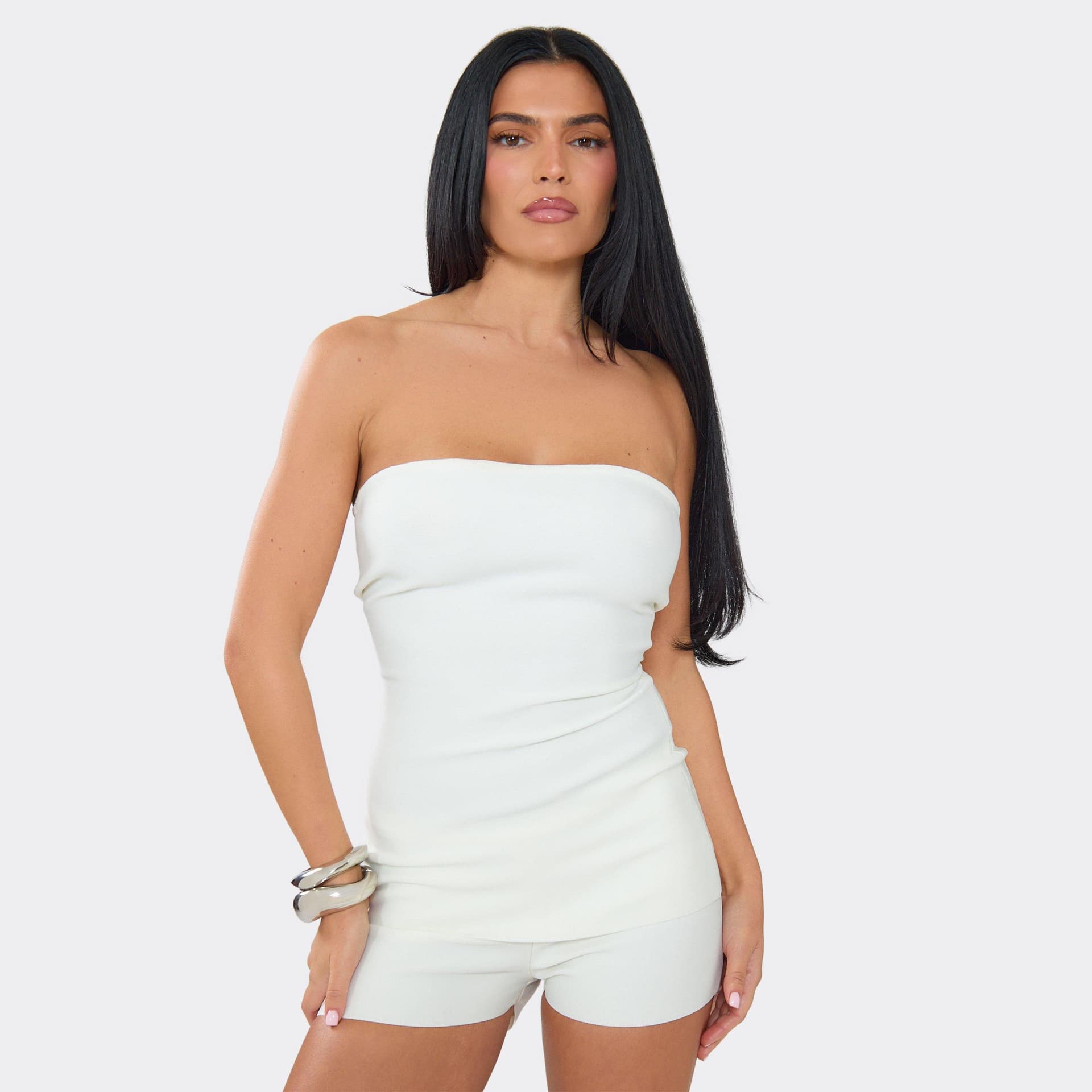 EGO Bandeau Longline Top In White Bandage, Women's Size UK 6