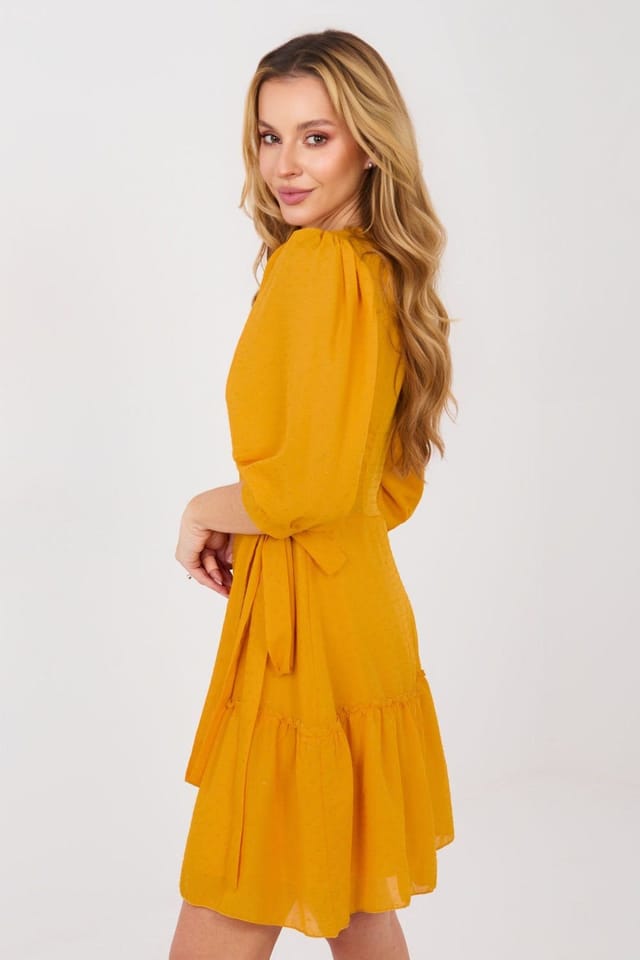Love Lace Love Lace Women's Cotton Elastane Wrap Cocktail Dress Knee Length in Yellow - 2