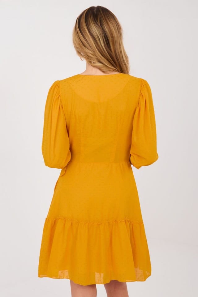 Love Lace Love Lace Women's Cotton Elastane Wrap Cocktail Dress Knee Length in Yellow - 3