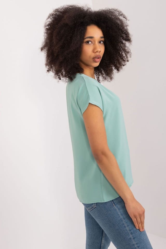 Love Lace Love Lace Women's Casual Straight Neck Short Sleeve Blouse in Green - 2