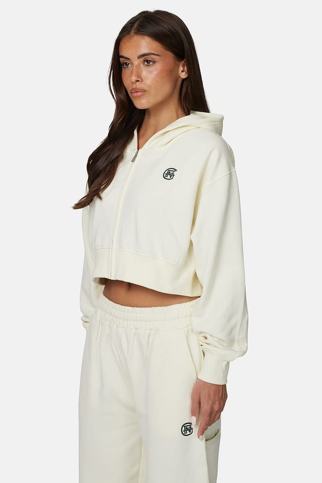 Good For Nothing Good For Nothing Women's Cropped Zip Hoodie with Monogram in Cream - 3