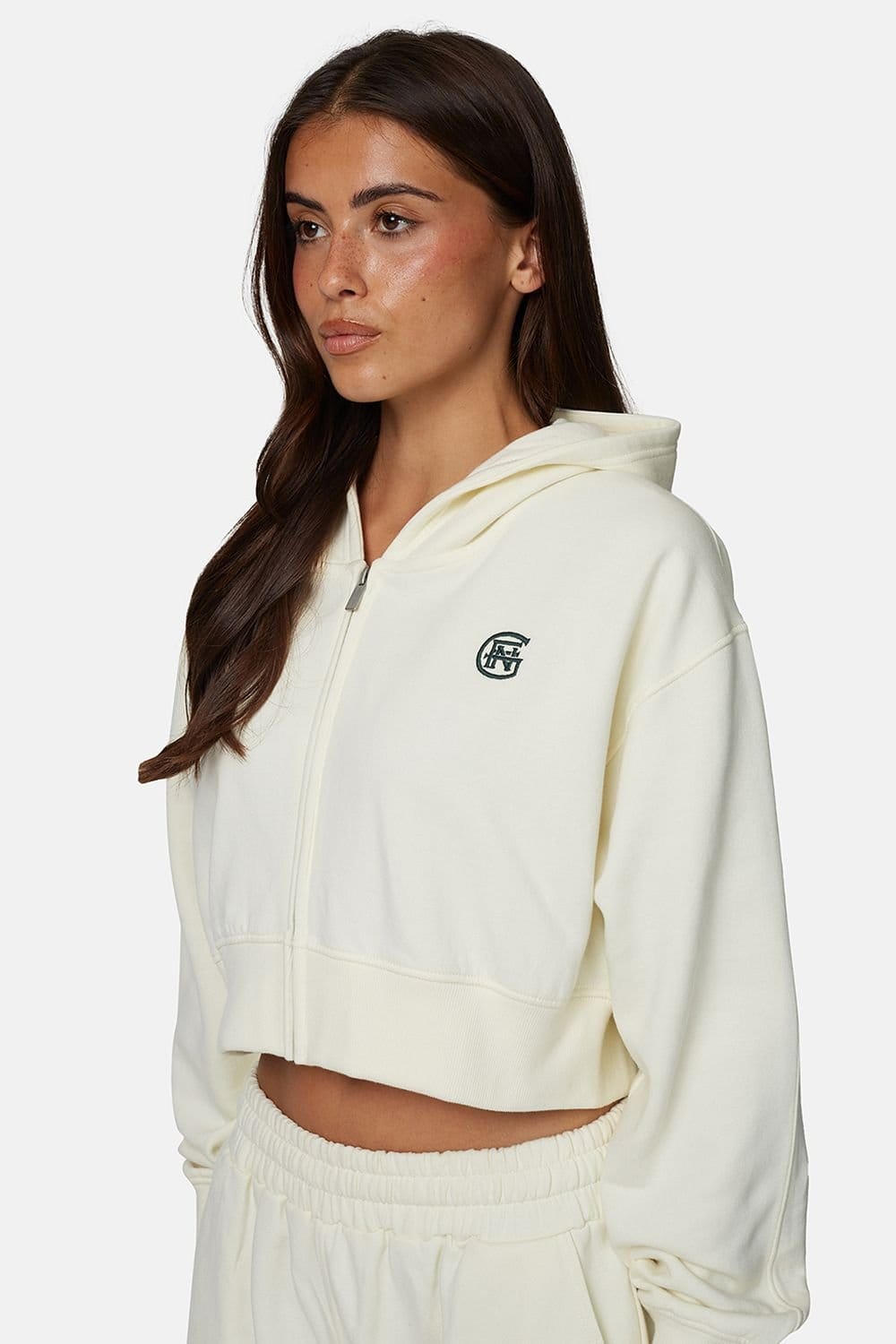 Good For Nothing Good For Nothing Women's Cropped Zip Hoodie with Monogram in Cream - 4