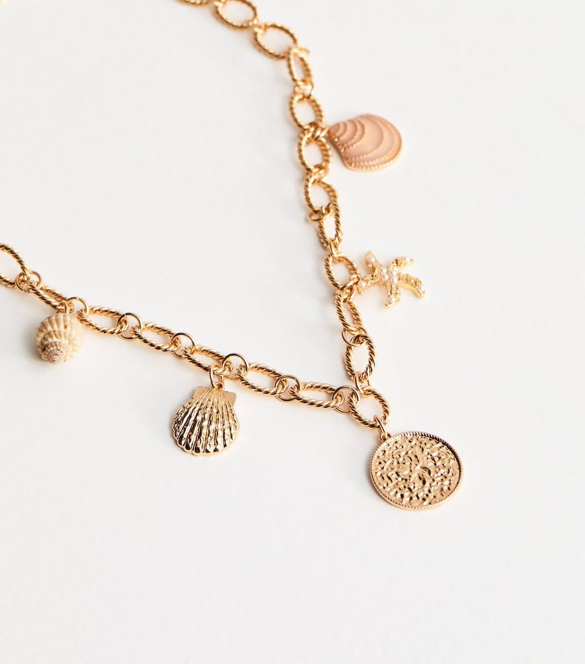 New Look Gold Tone Beaten Shell Charm Necklace New Look