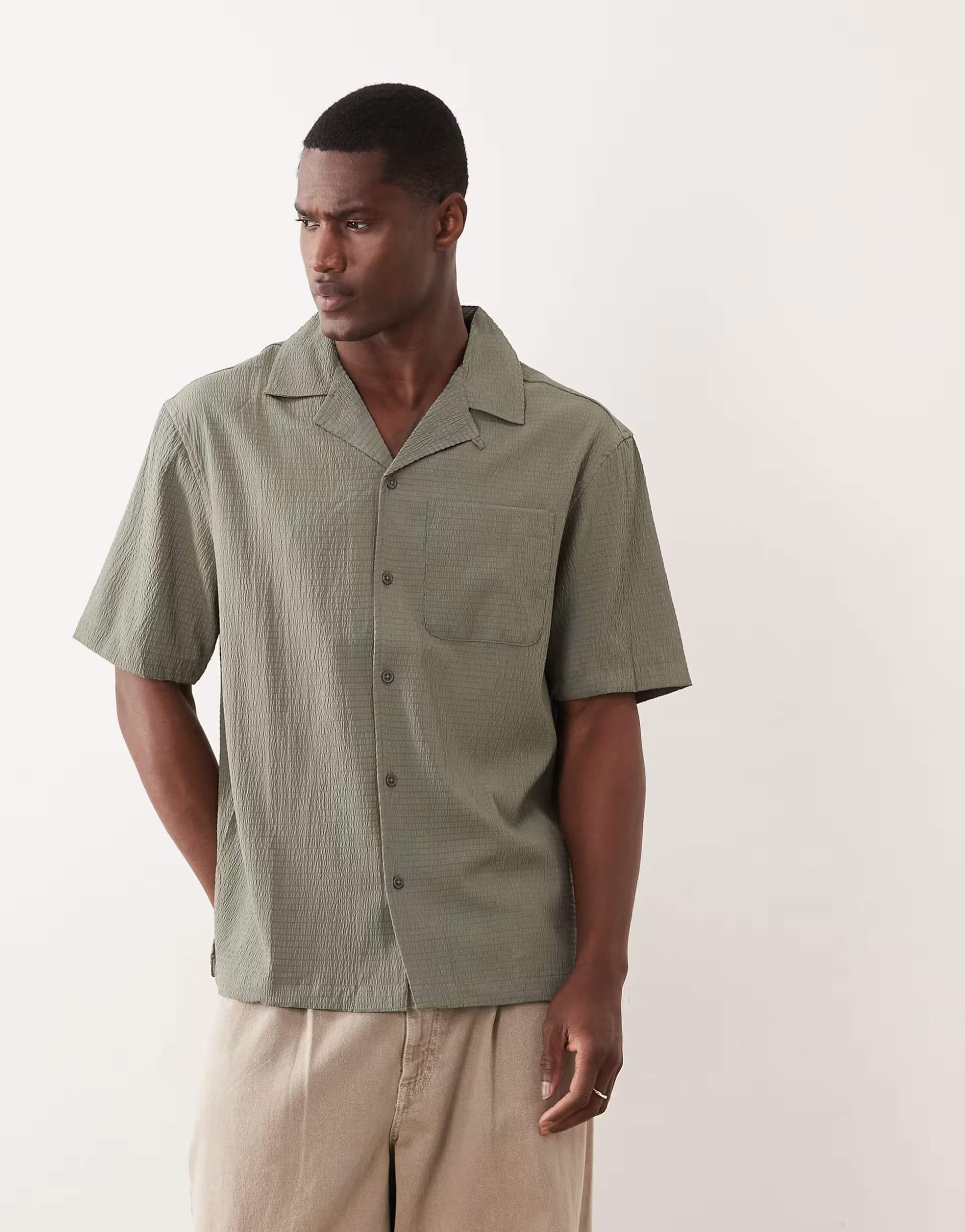 ASOS River Island regular fit seersucker shirt in green