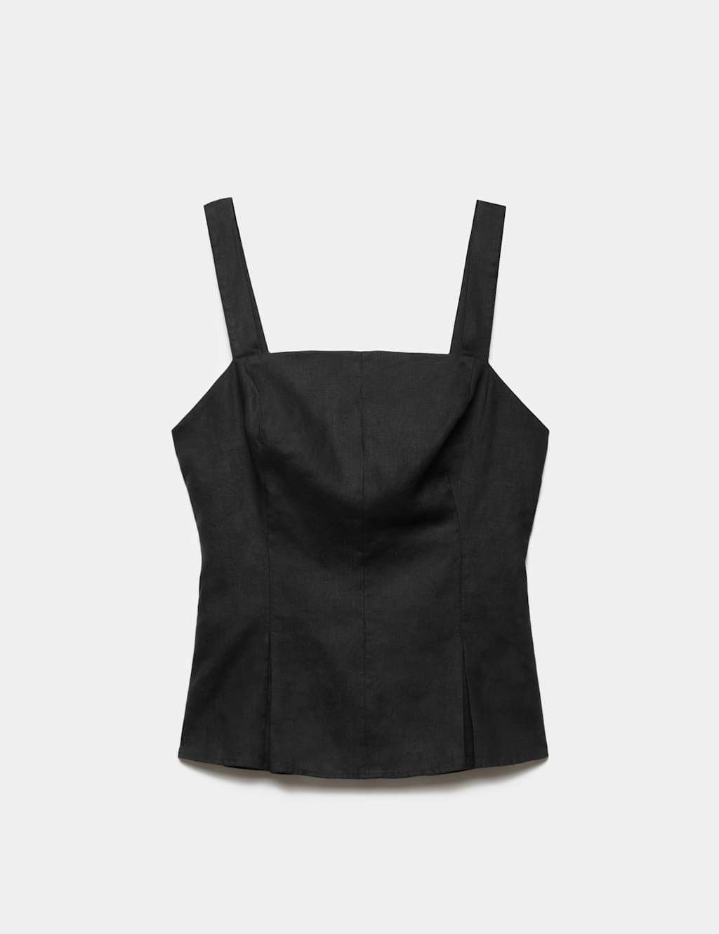 Marks & Spencer M&S Pure Linen Square Neck Panelled Peplum Top Black
