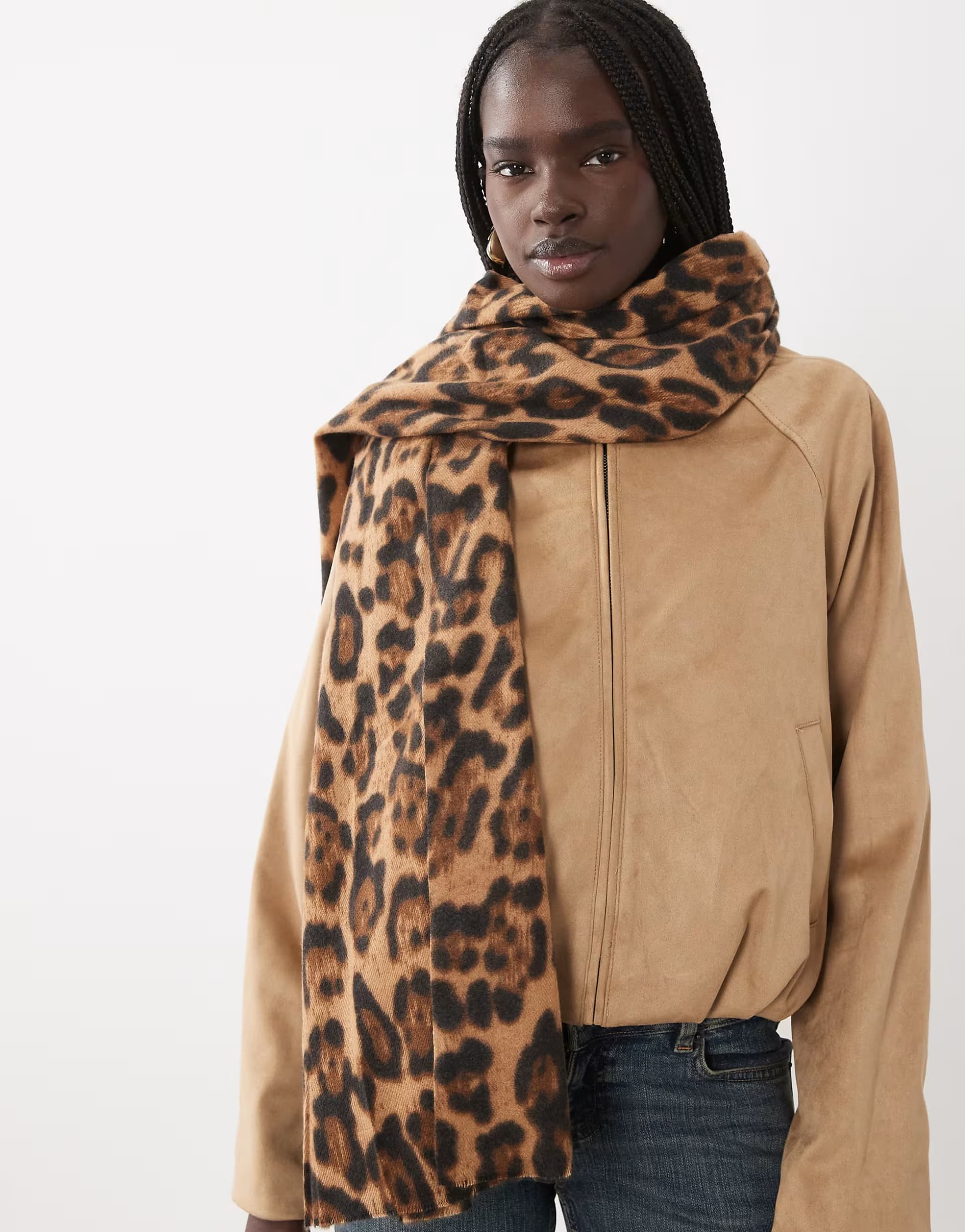 ASOS Mango knitted scarf in brown leopard print