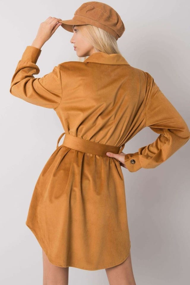 Love Lace Love Lace Women's Camel Button Down Long Sleeve Dress with Belt in Brown - 3