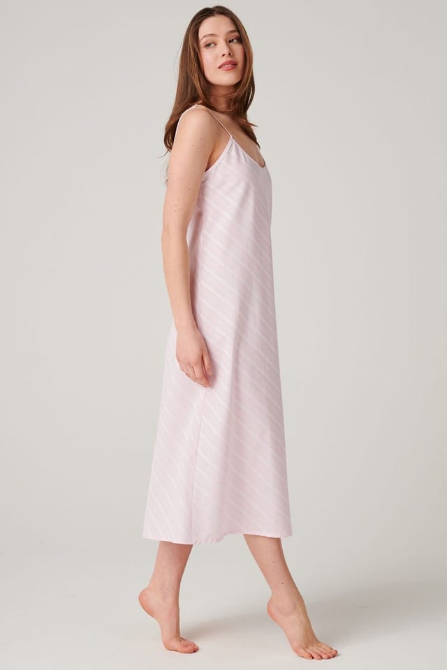 British Boxers British Boxers Women's "Shell Pink Satin Stripe" Crisp Cotton Strappy Nightdress in Baby Pink - 2