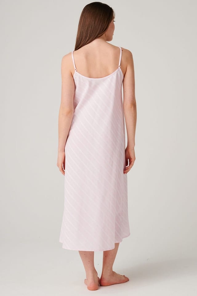 British Boxers British Boxers Women's "Shell Pink Satin Stripe" Crisp Cotton Strappy Nightdress in Baby Pink - 3
