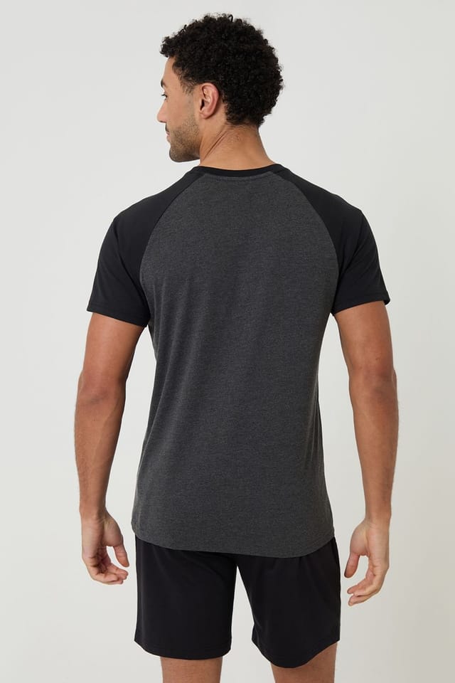 Threadbare Threadbare Men's Raglan Short Sleeve Top & Shorts Lounge Set in Black - 2