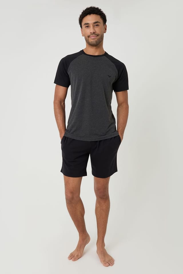 Threadbare Threadbare Men's Raglan Short Sleeve Top & Shorts Lounge Set in Black - 3
