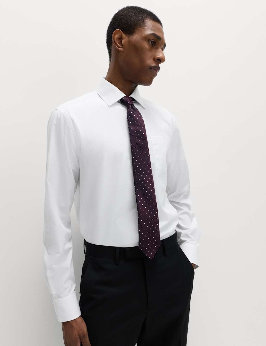 M&S White Mix Cotton Blend Slim Fit Easy Iron Shirts 2 Pack