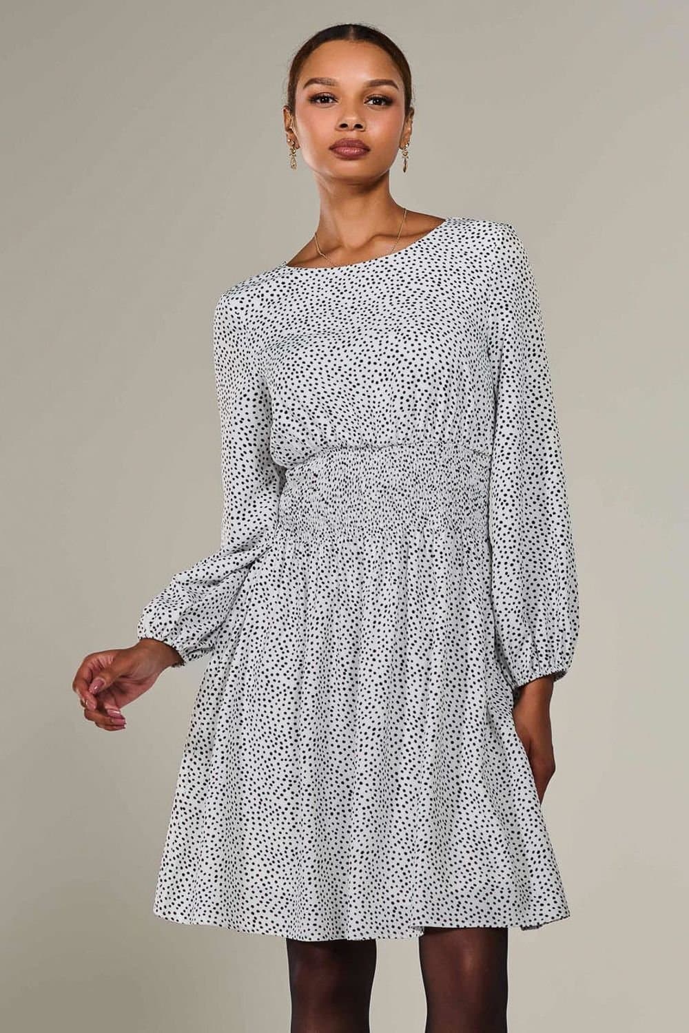 Jolie Moi Jolie Moi Women's Long Sleeve Ruched Waist Midi Dress in White