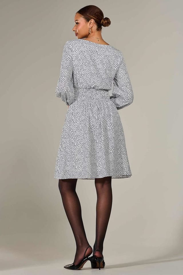 Jolie Moi Jolie Moi Women's Long Sleeve Ruched Waist Midi Dress in White - 2