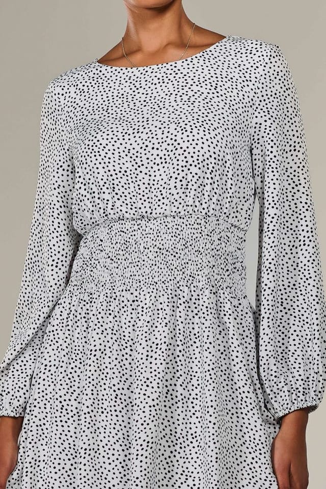 Jolie Moi Jolie Moi Women's Long Sleeve Ruched Waist Midi Dress in White - 3