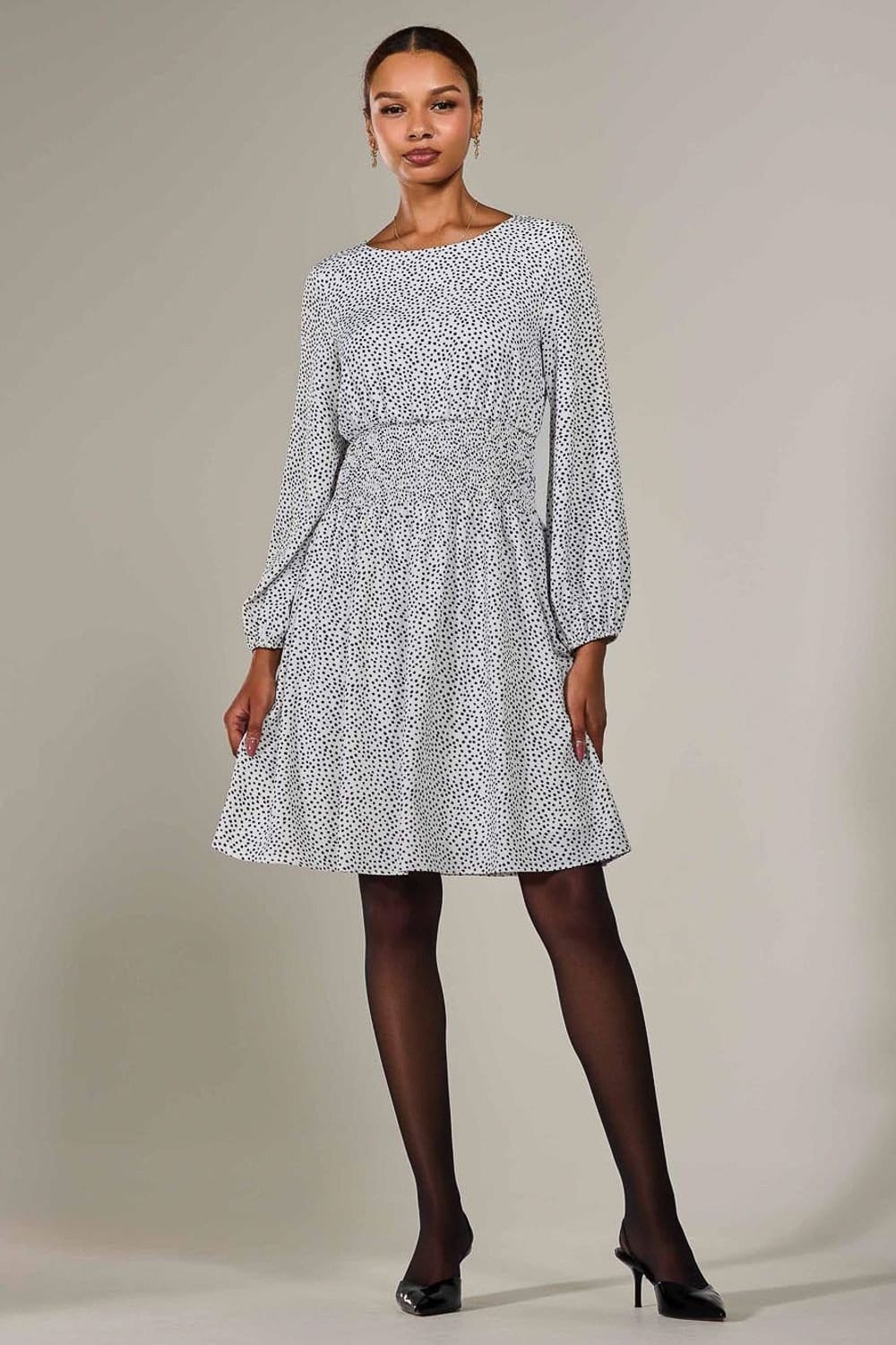 Jolie Moi Jolie Moi Women's Long Sleeve Ruched Waist Midi Dress in White - 4
