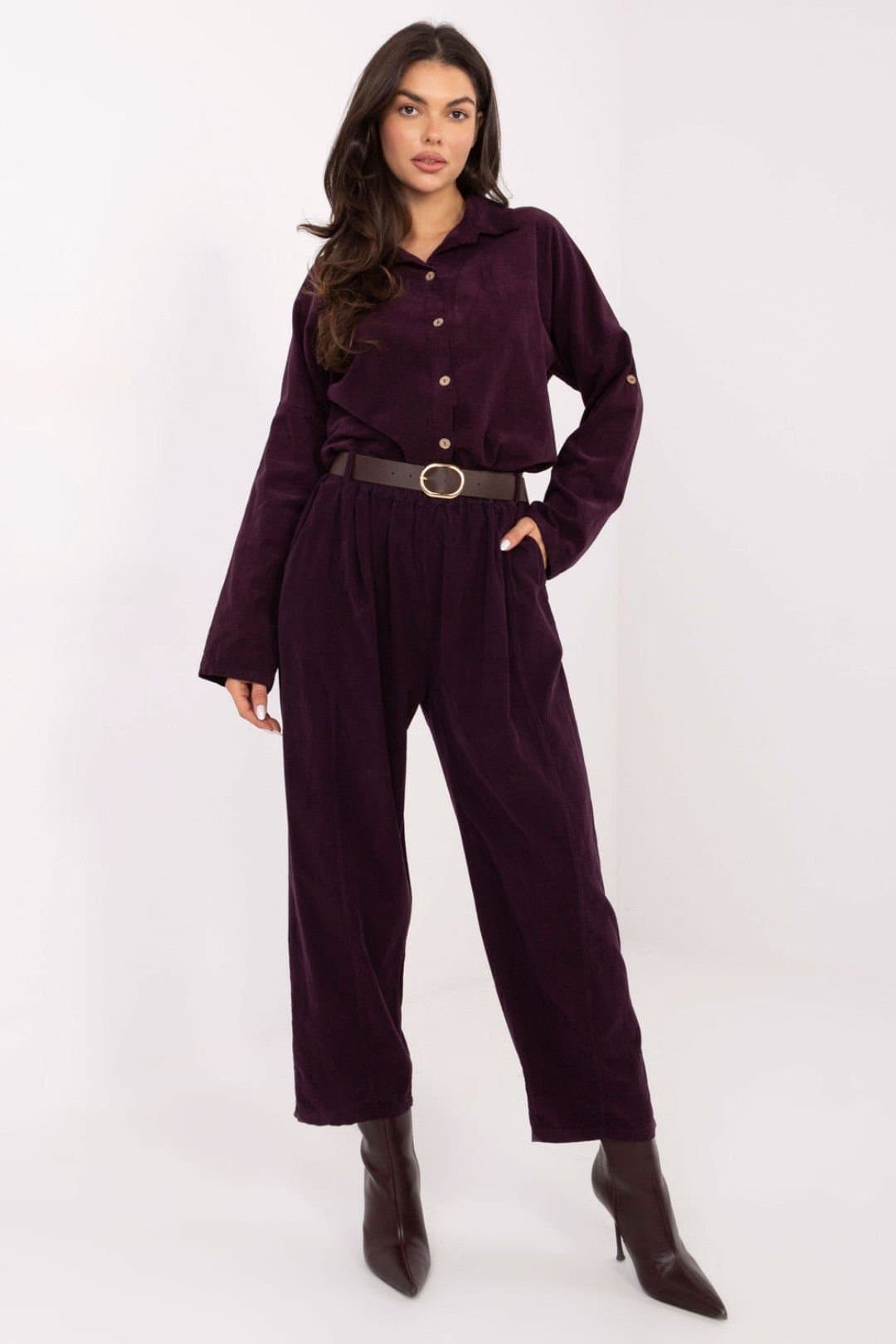 Love Lace Love Lace Plum Corduroy High-Waisted Loose Trousers