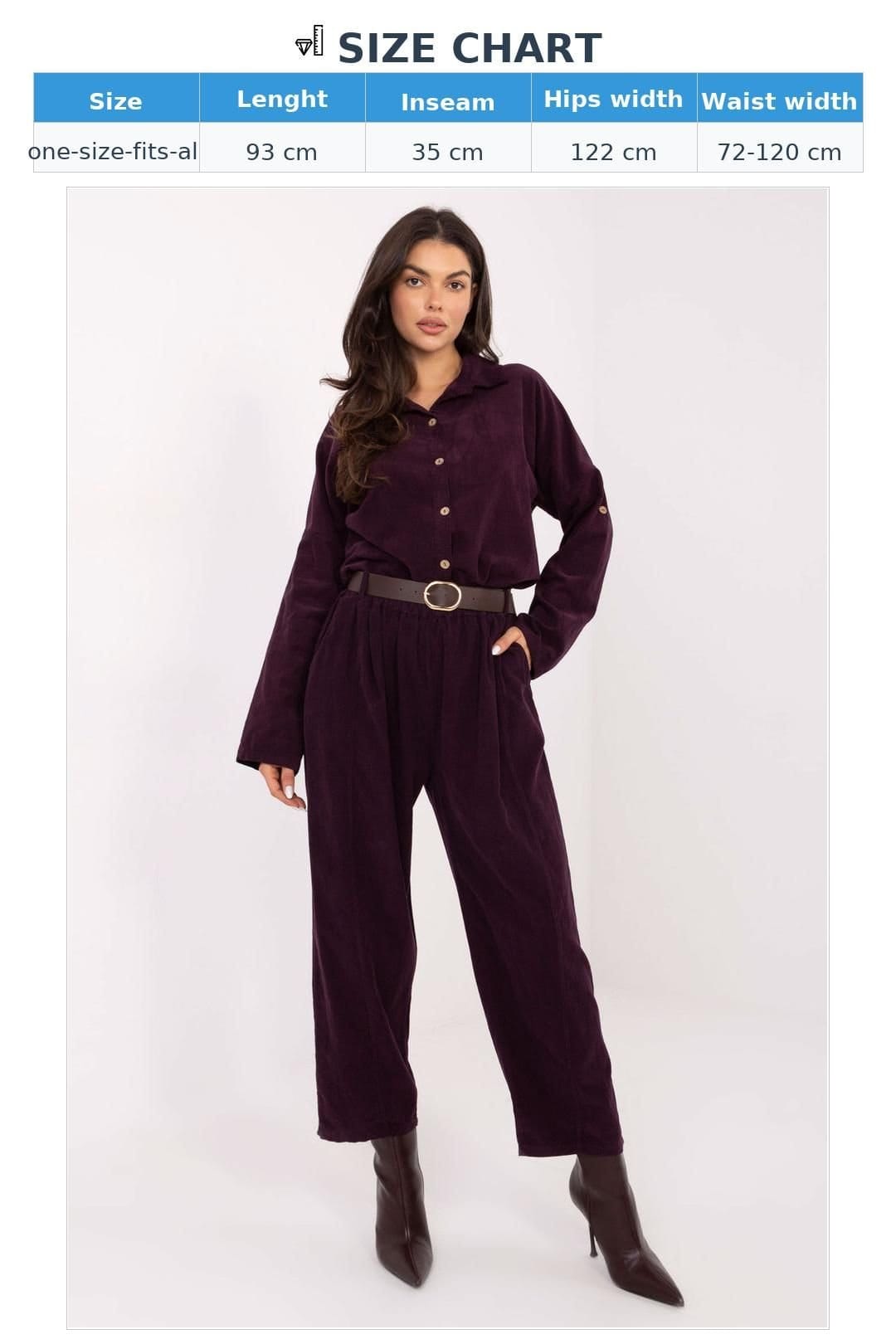 Love Lace Love Lace Women's Soft Corduroy High Waisted Loose Trousers in Plum - 4