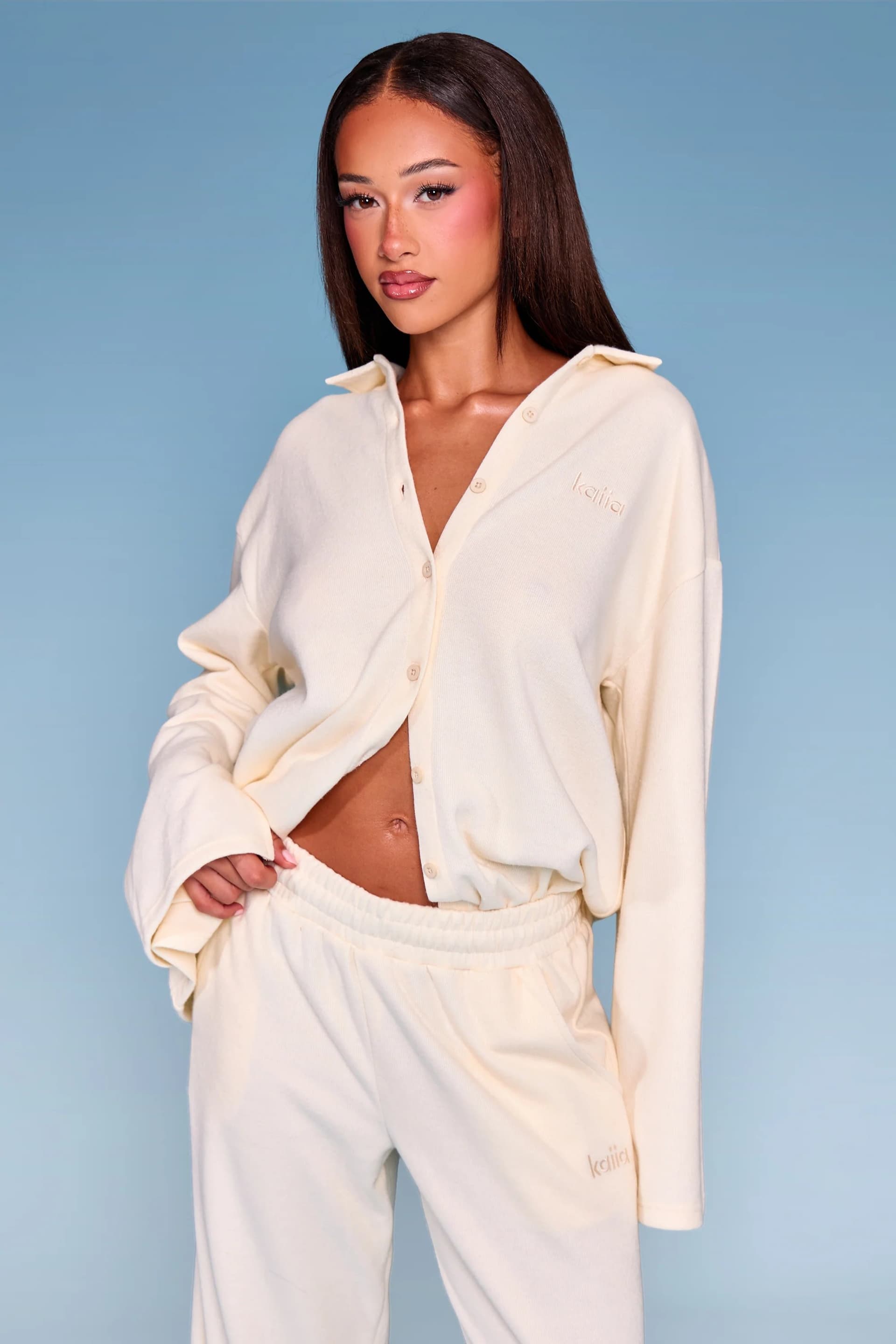Kaiia Kaiia Winter White Supersoft Button Down Shirt