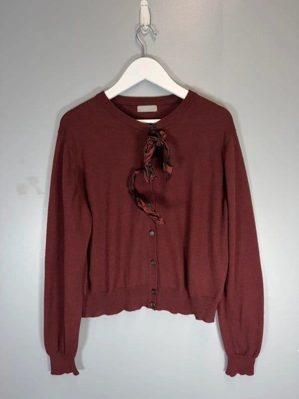 Margaret Howell Margaret Howell Cashmere Cotton Red Burgundy Cardigan UK 14 Long Sleeve Sweater - 1