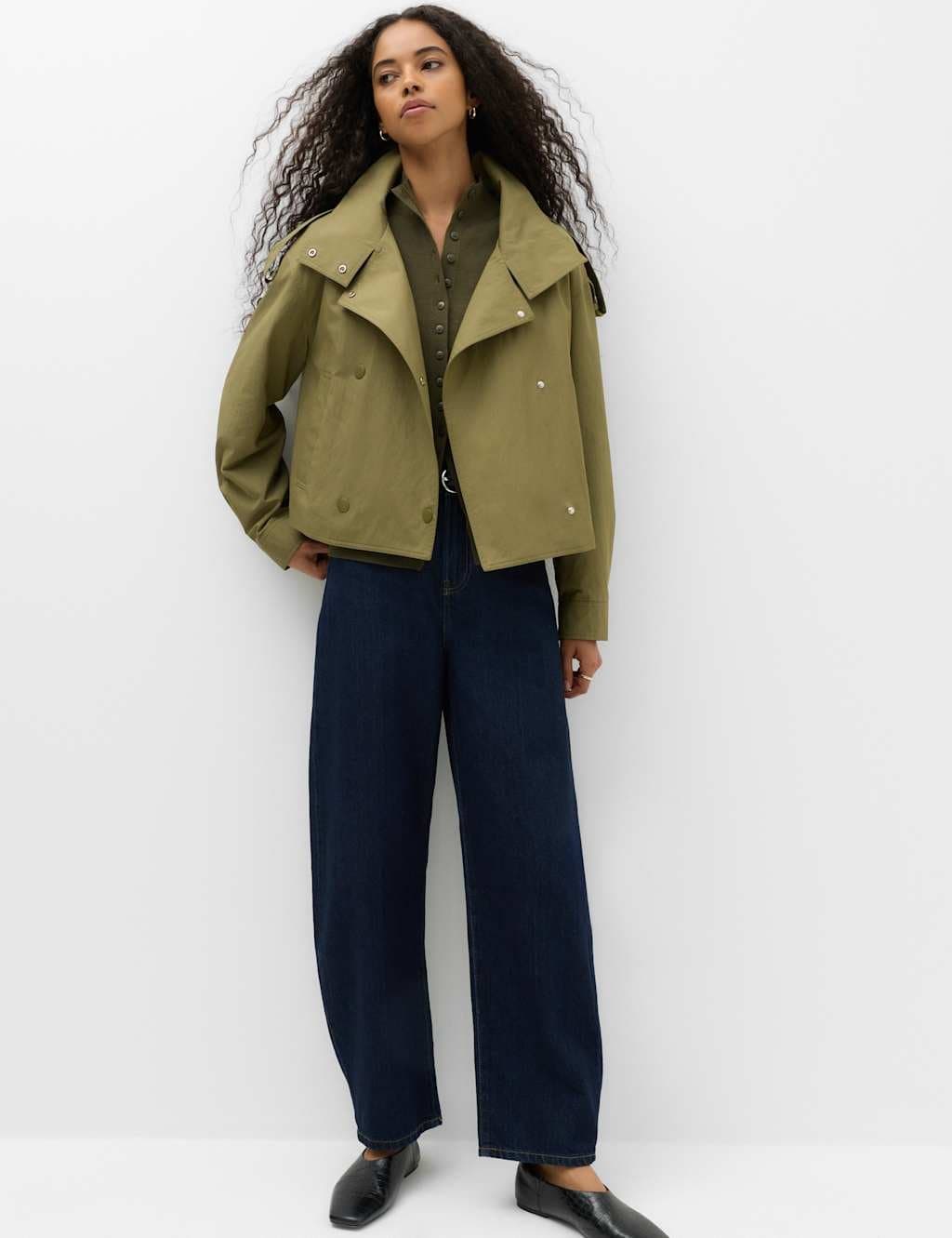 Marks & Spencer M&S Cotton Rich Double Breasted Utility Jacket Sage