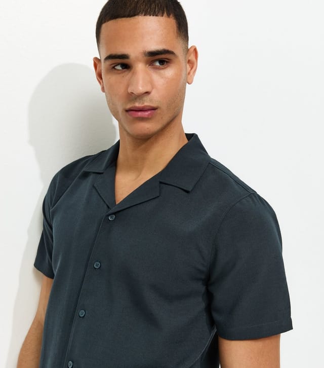 New Look Men's Navy Short Sleeve Regular Linen Look Shirt New Look - 2