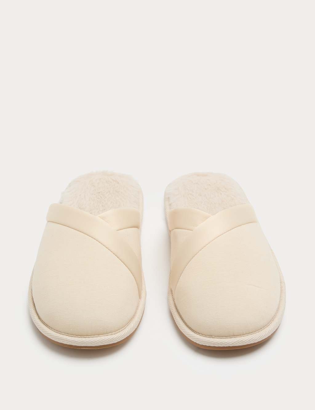 Marks & Spencer M&S Asymmetric Faux Fur Lined Mule Slippers Ivory - 1