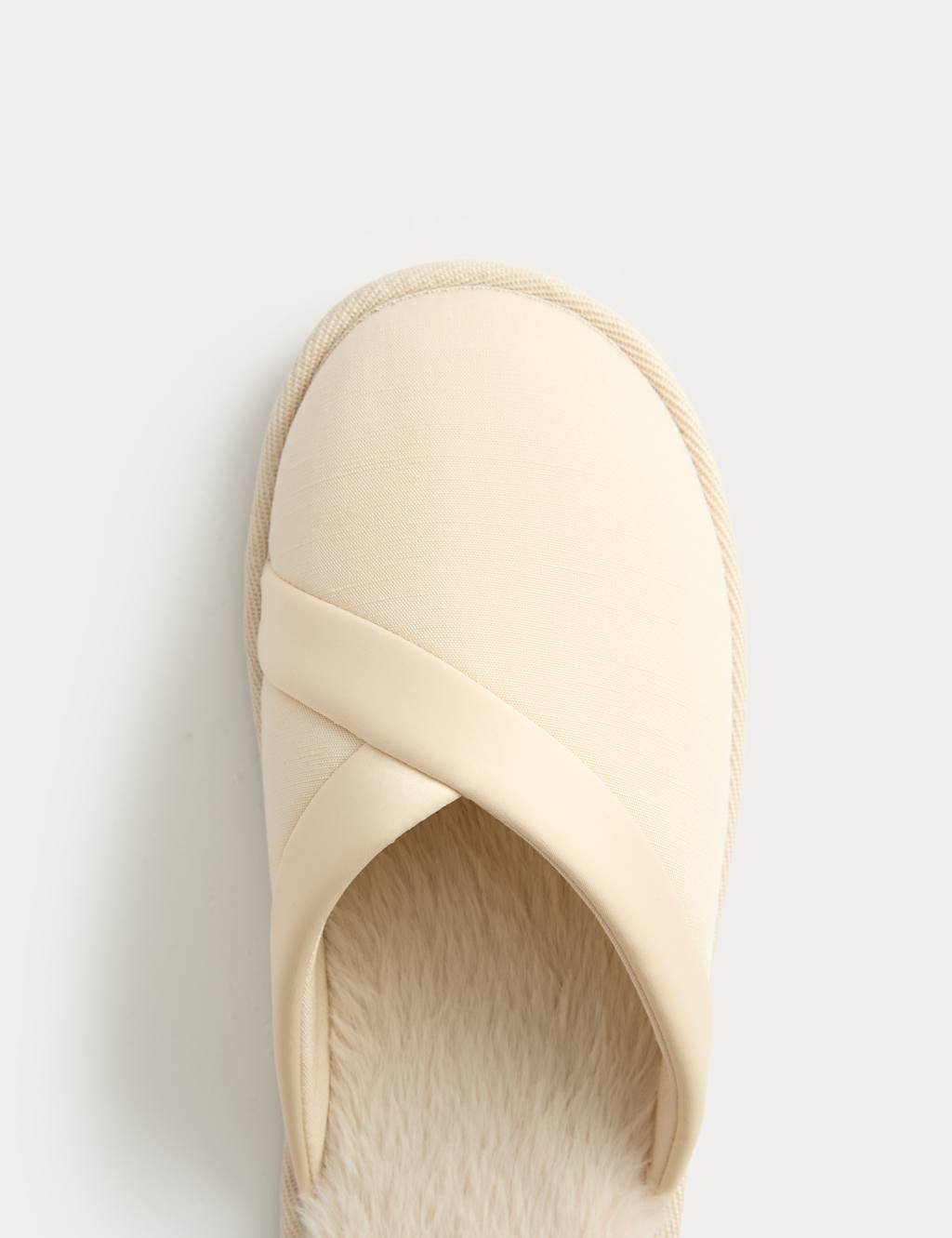 Marks & Spencer M&S Asymmetric Faux Fur Lined Mule Slippers Ivory - 2