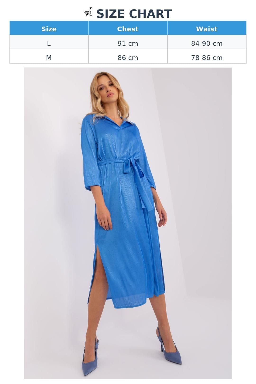 Love Lace Love Lace Women's Ribbed Tie Waist V Neck Day Dress with Slits in Blue - 4