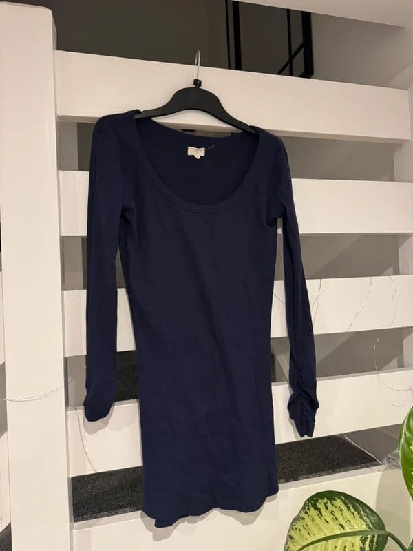 New Look Navy Ruched Sleeve Long Top