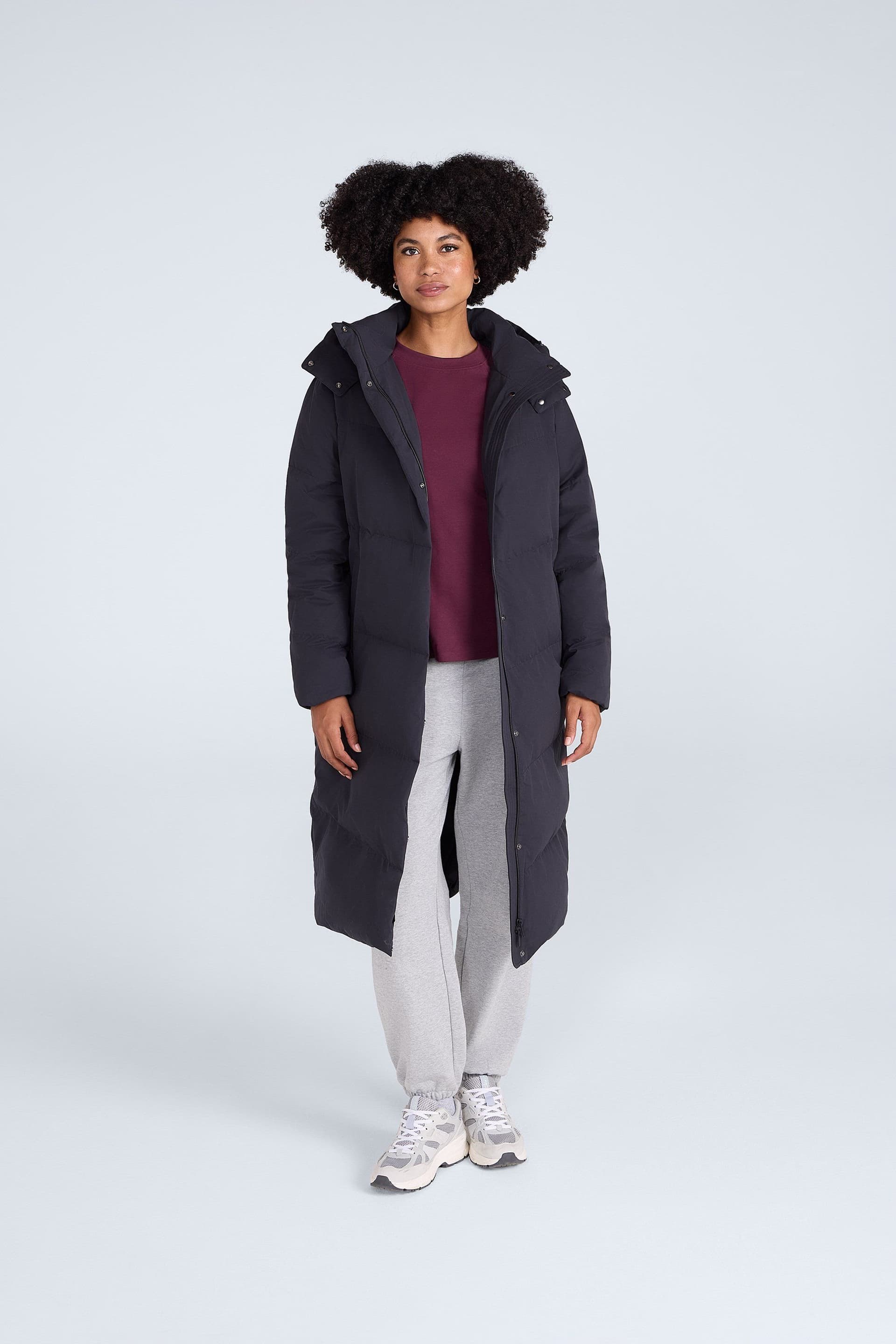 Animal Animal Women's 'Tess' Water Resistant Long Line Hooded Warm Puffer Down Winter Coat in Black