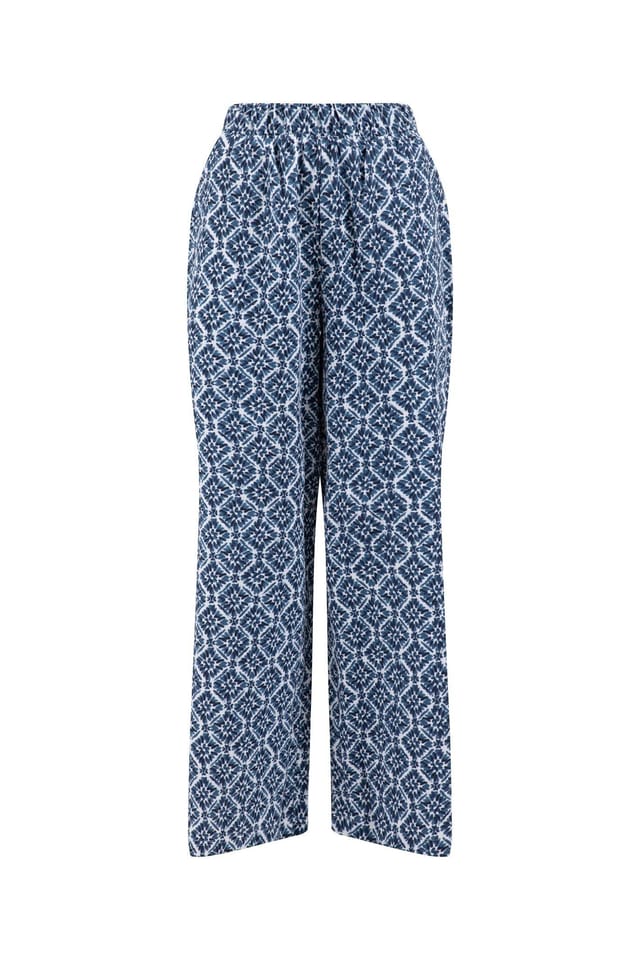 Weird Fish Weird Fish Women's Zendaya Printed Double Cloth Wide Leg Trousers in Mid Blue - 2