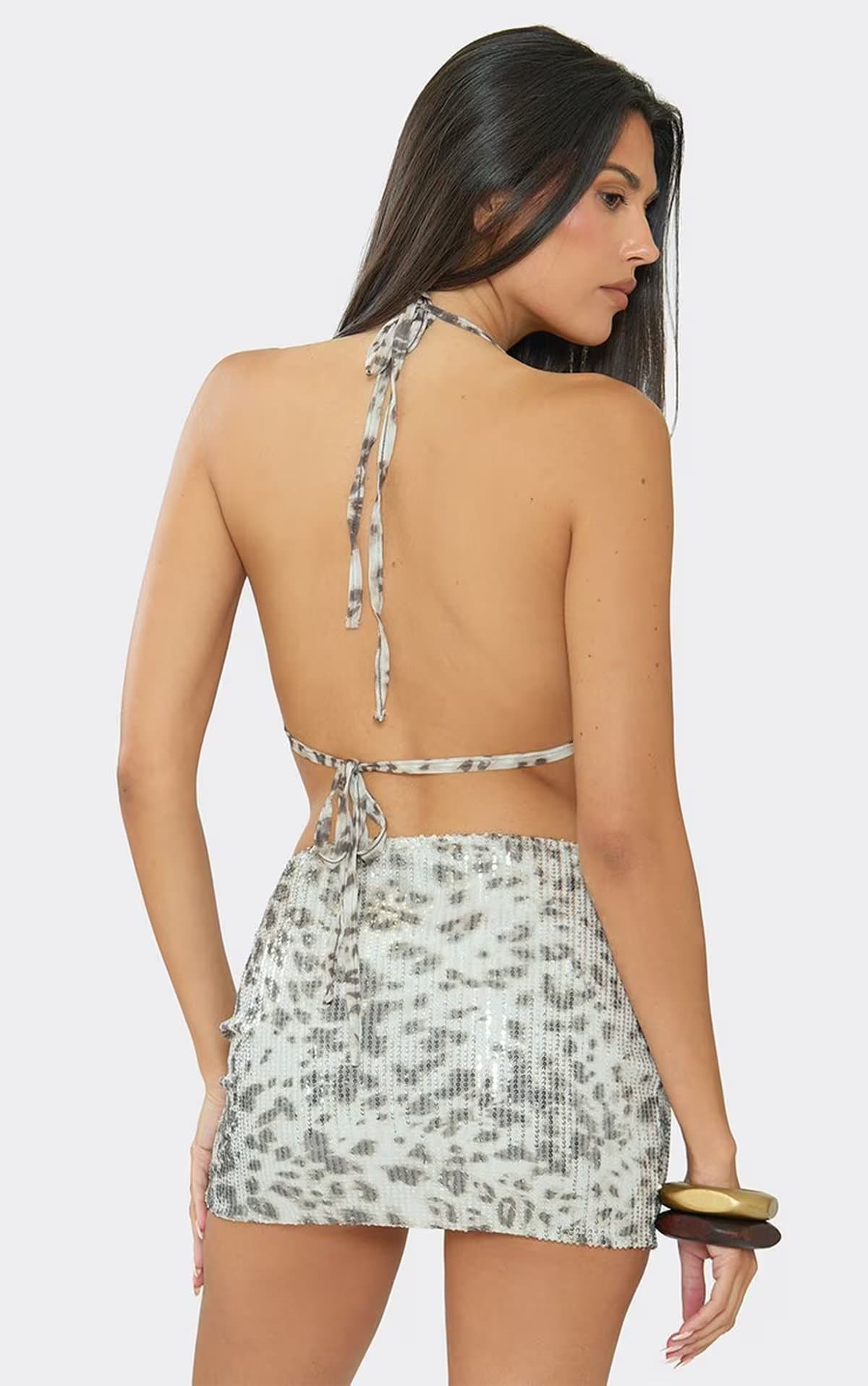 EGO Mini Skirt In Leopard Print Sequin, Women's Size UK 6