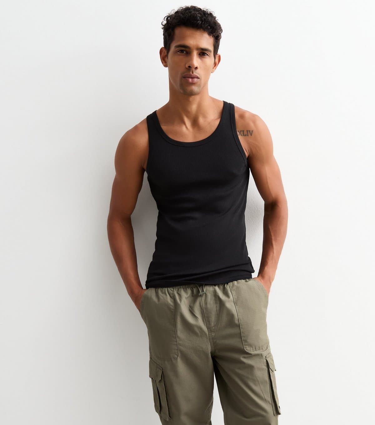 New Look New Look Black Ribbed Jersey Muscle Fit Vest