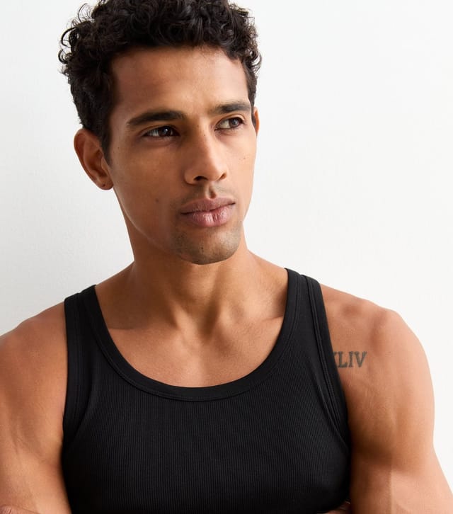 New Look Men's Black Ribbed Jersey Muscle Fit Vest New Look - 2