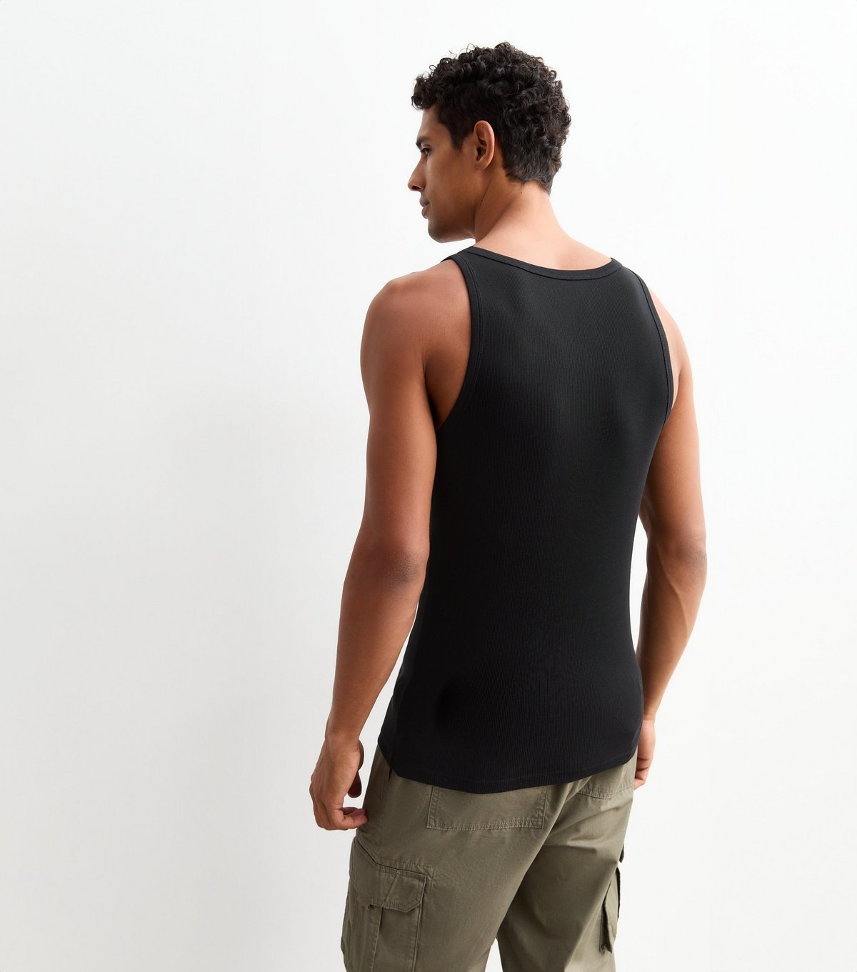 New Look Men's Black Ribbed Jersey Muscle Fit Vest New Look - 4