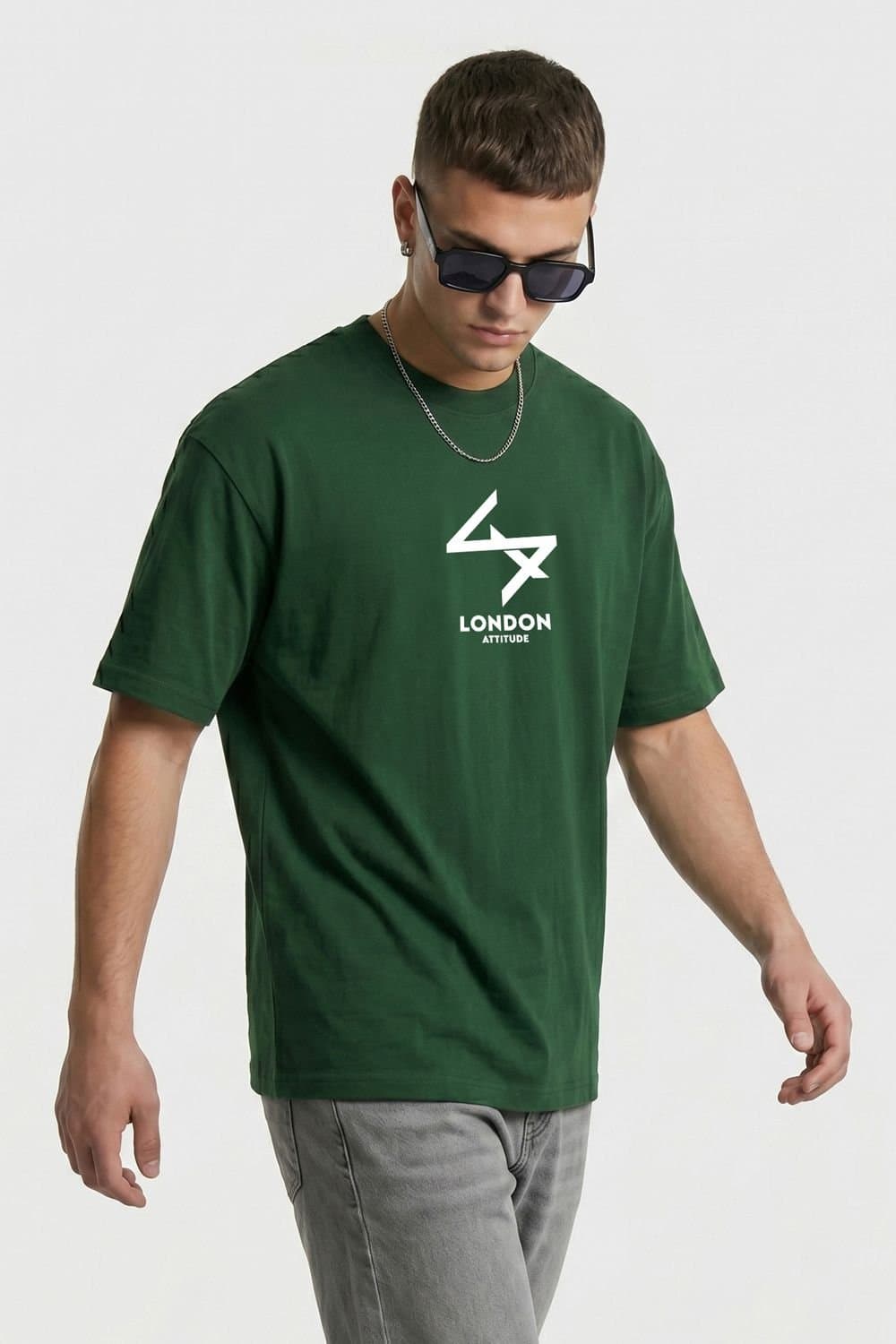 LONDON ATTITUDE LONDON ATTITUDE Men's Japanese inspired Oversized Heavyweight Cotton T-Shirt in Green