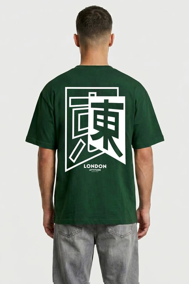 LONDON ATTITUDE LONDON ATTITUDE Men's Japanese inspired Oversized Heavyweight Cotton T-Shirt in Green - 2