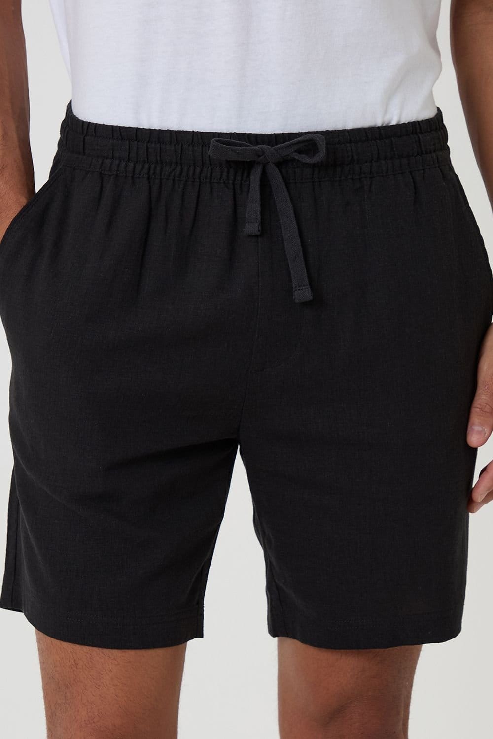 Threadbare Threadbare Men's Shorter Length Linen Blend Shorts in Black - 4