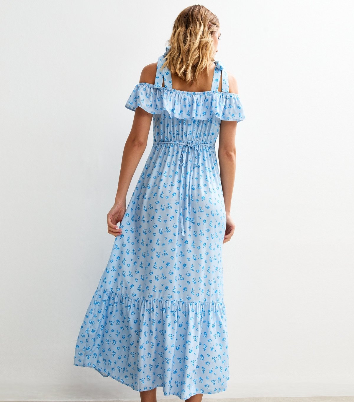 New Look Women's Blue Floral Print Tie Shoulder Ruffled Midi Dress New Look - 4