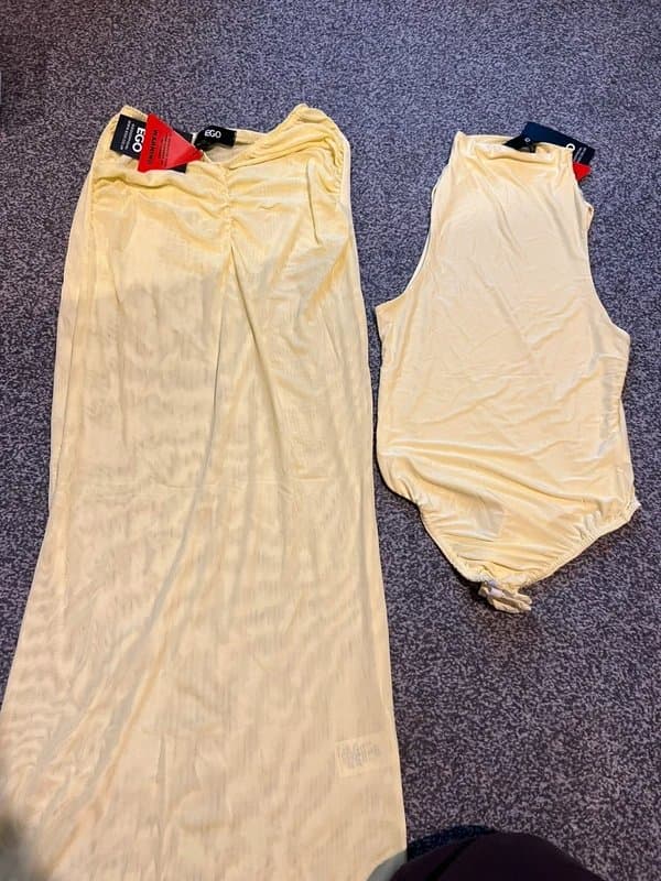 EGO Ego yellow high neck bodysuit and v skirt size 10